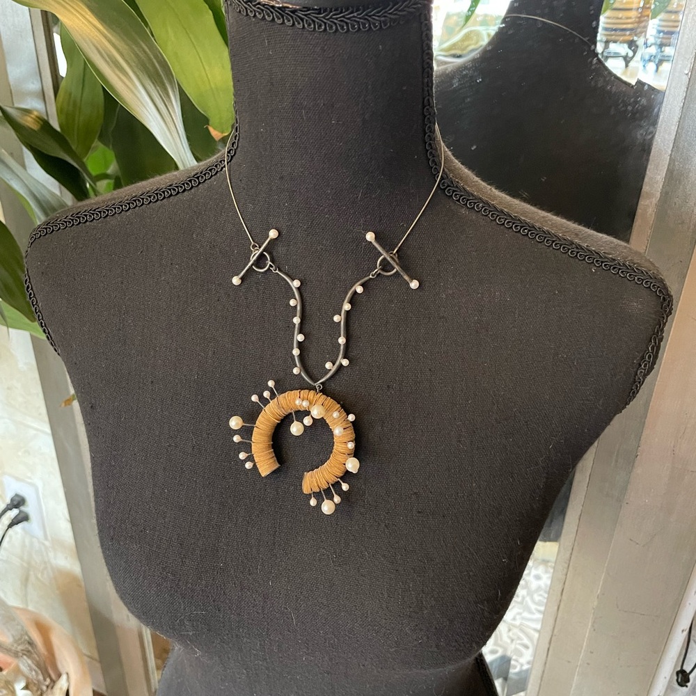 Vintage Kiwon Wang Silver Pearl and Paper necklace NYC - Picture 2 of 16